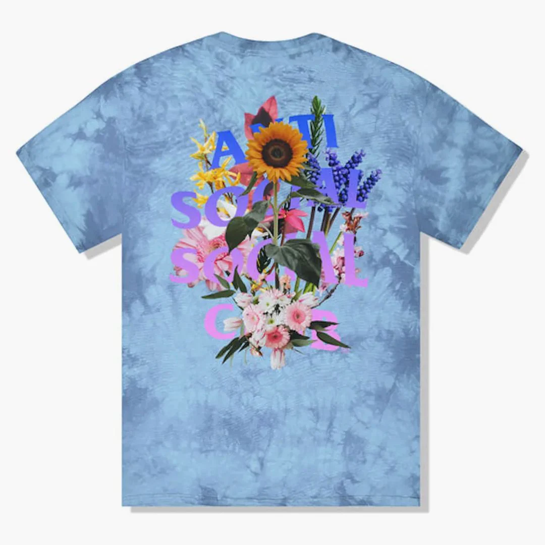 Anti Social Social Club Bouquet For The Old Days T-shirt Blue Tie Dye - Image 2