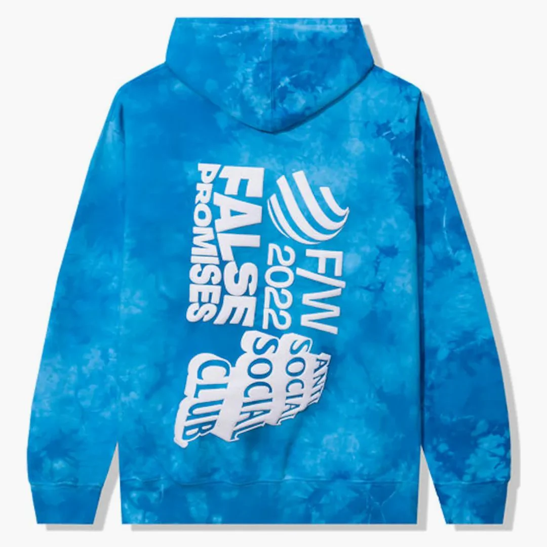 Anti Social Social Club False Promises Hoodie Blue Tie Dye - Image 2
