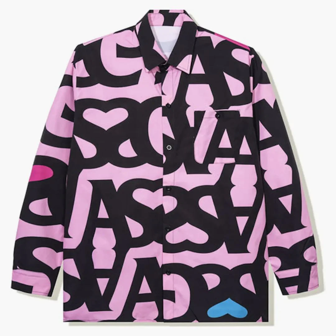 Anti Social Social Club Negative Space L/s Cotton Button Up Pink - Image 2