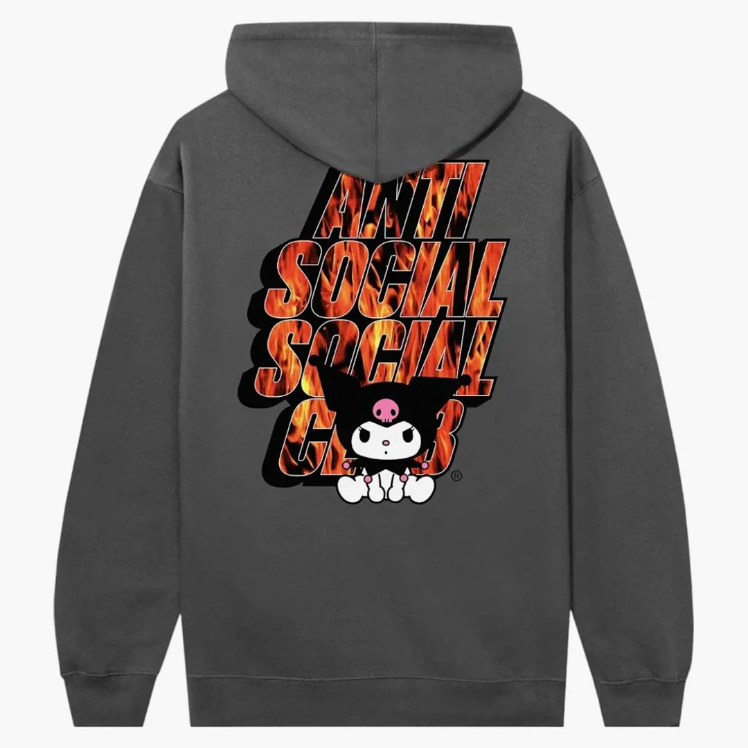 Anti Social Social Club X Hello Kitty Kuromi Hoodie Charcoal - Image 2