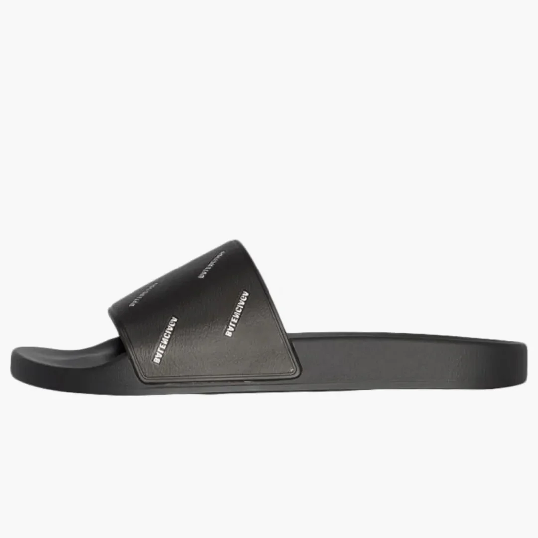 Balenciaga Pool Slides Repeat Logo Black White