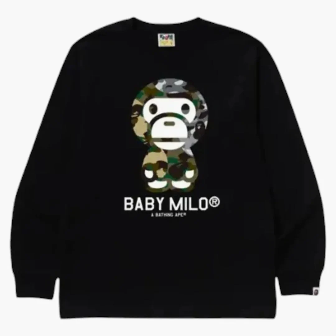 Bape 1st Camo Crazy Baby Milo L/s Tee Tee Black
