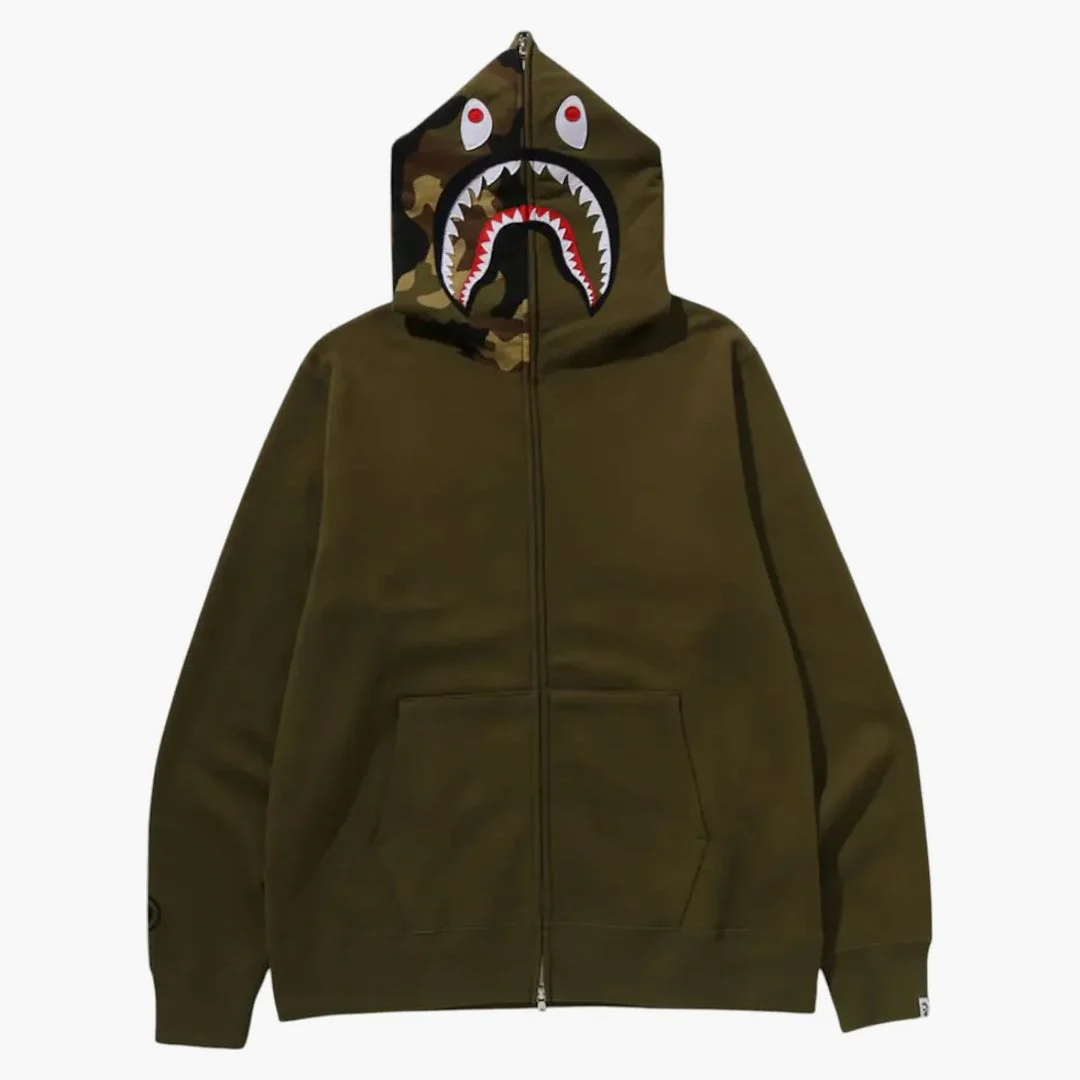 Bape 1st Shark Full Zip Hoodie Olivedrab - Image 2