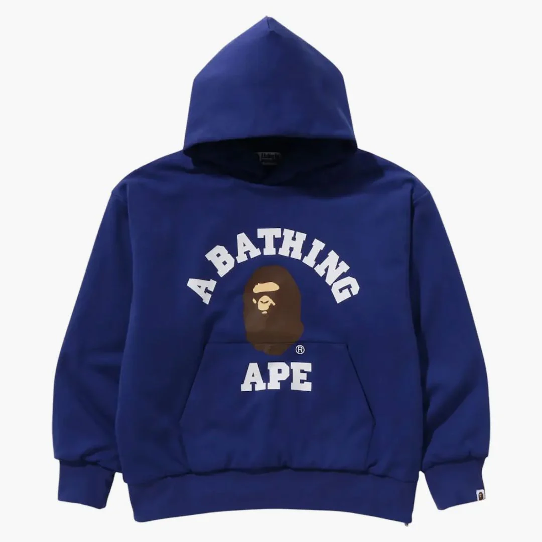 Bape College Puffy Relaxed Fit Pullover Hoodie Blue