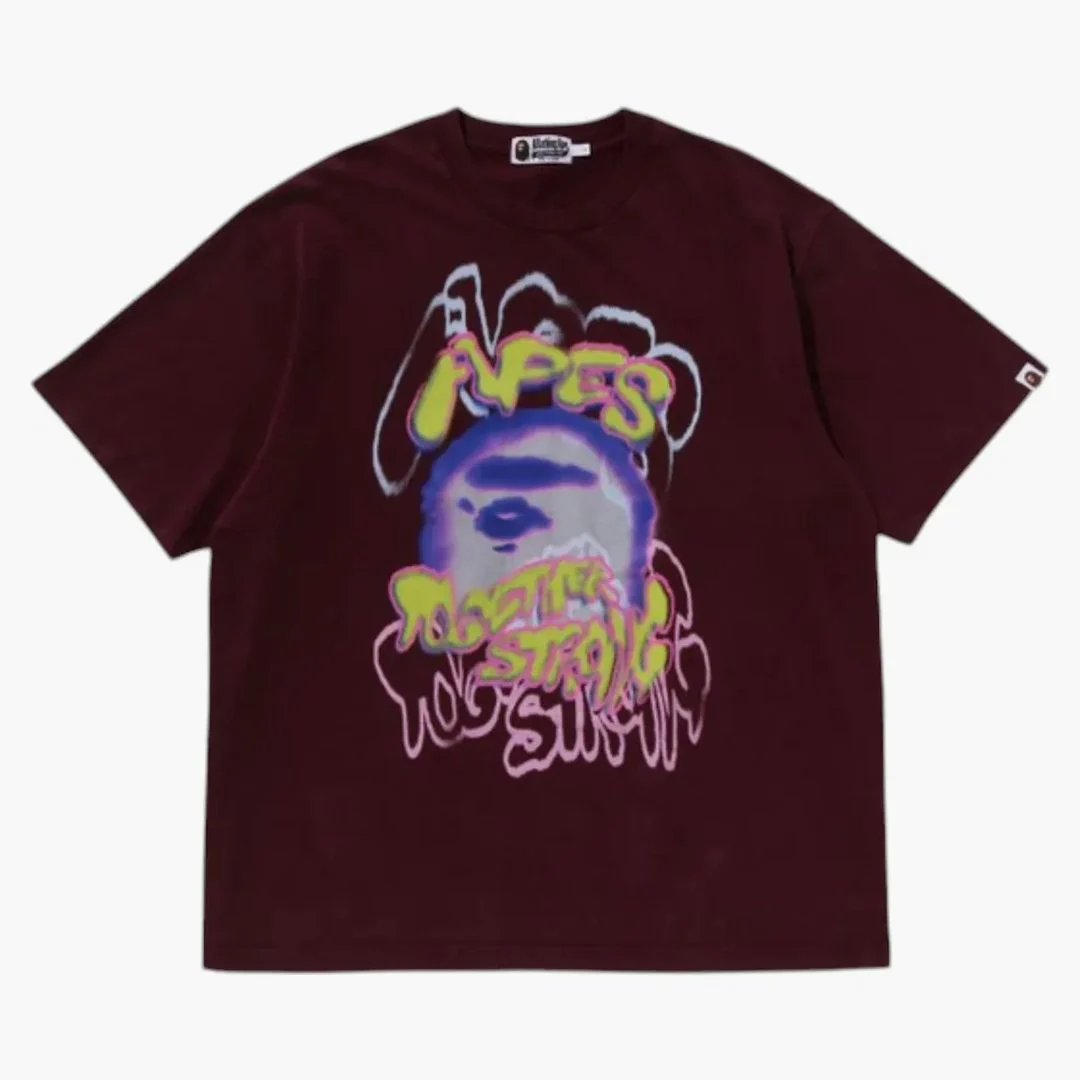 Bape Heavy Washed Logo Relaxed Fit Tee Burgundy
