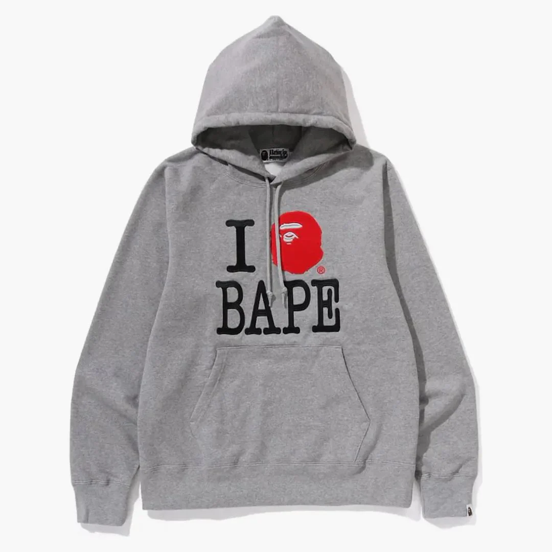 Bape I Love Bape Pullover Hoodie Grey