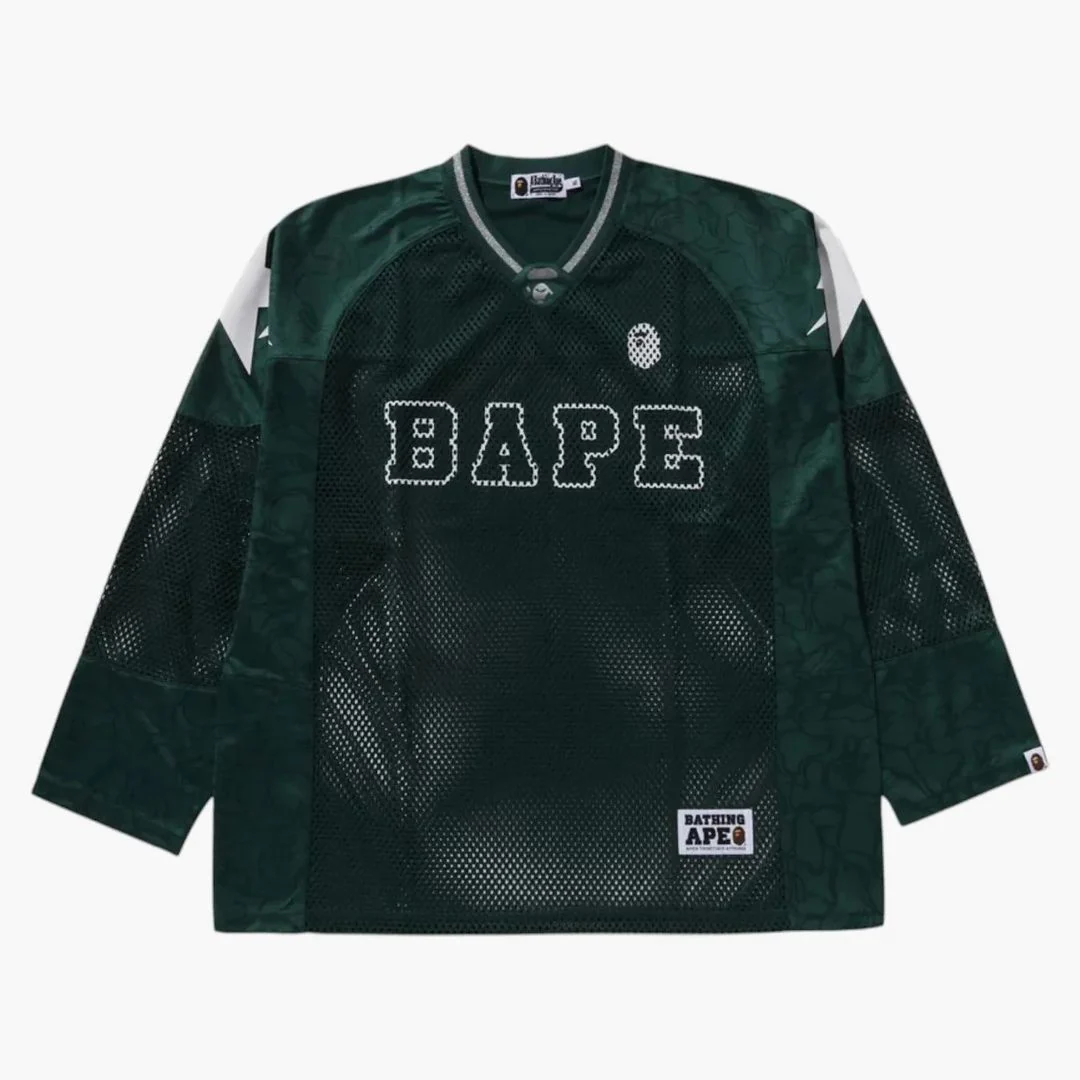 Bape Line Camo Multilogo Relaxed Fit Football Jersey Green