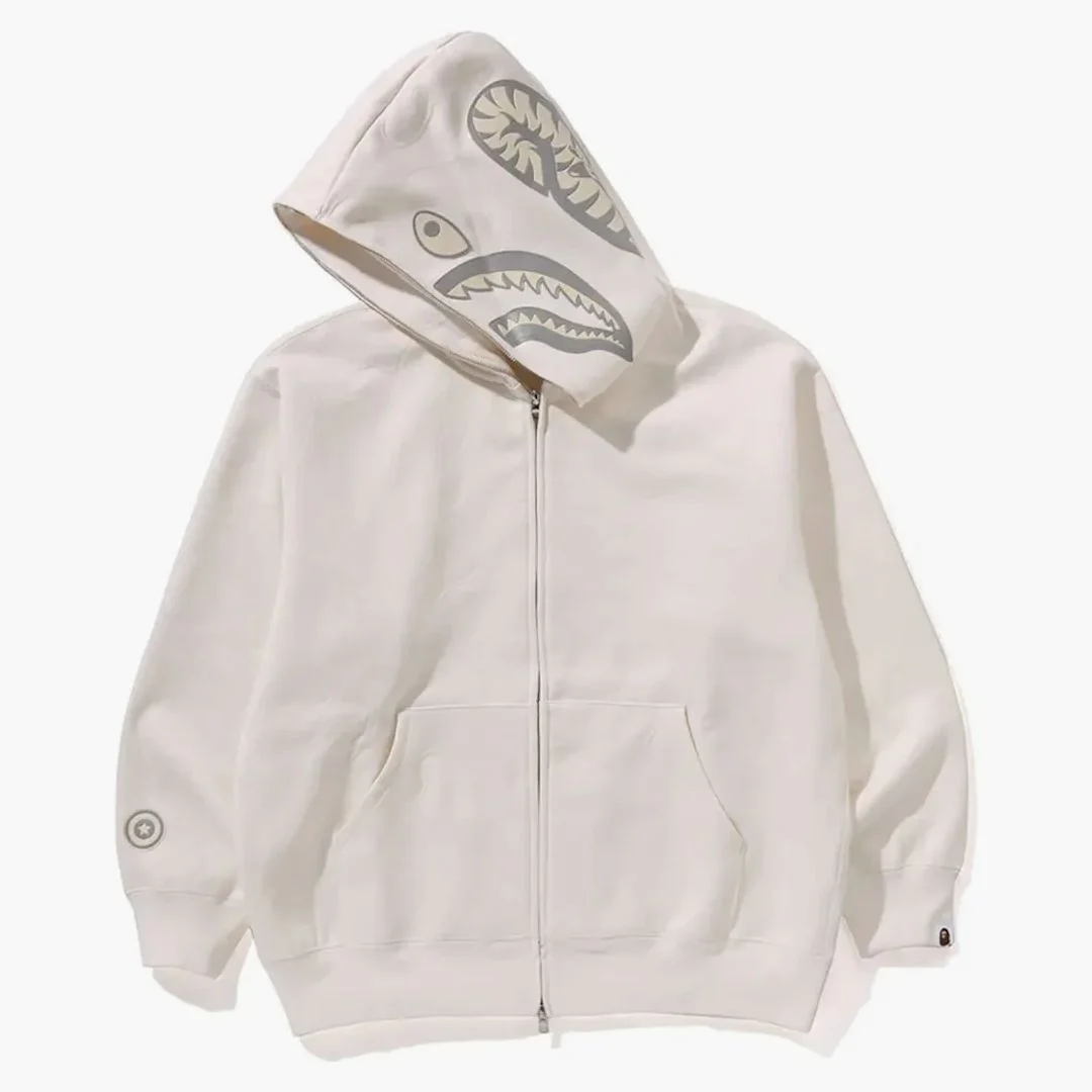 Bape Line Camo Quilted Shark Relaxed Fit Full Zip Hoodie Ivory - Image 2