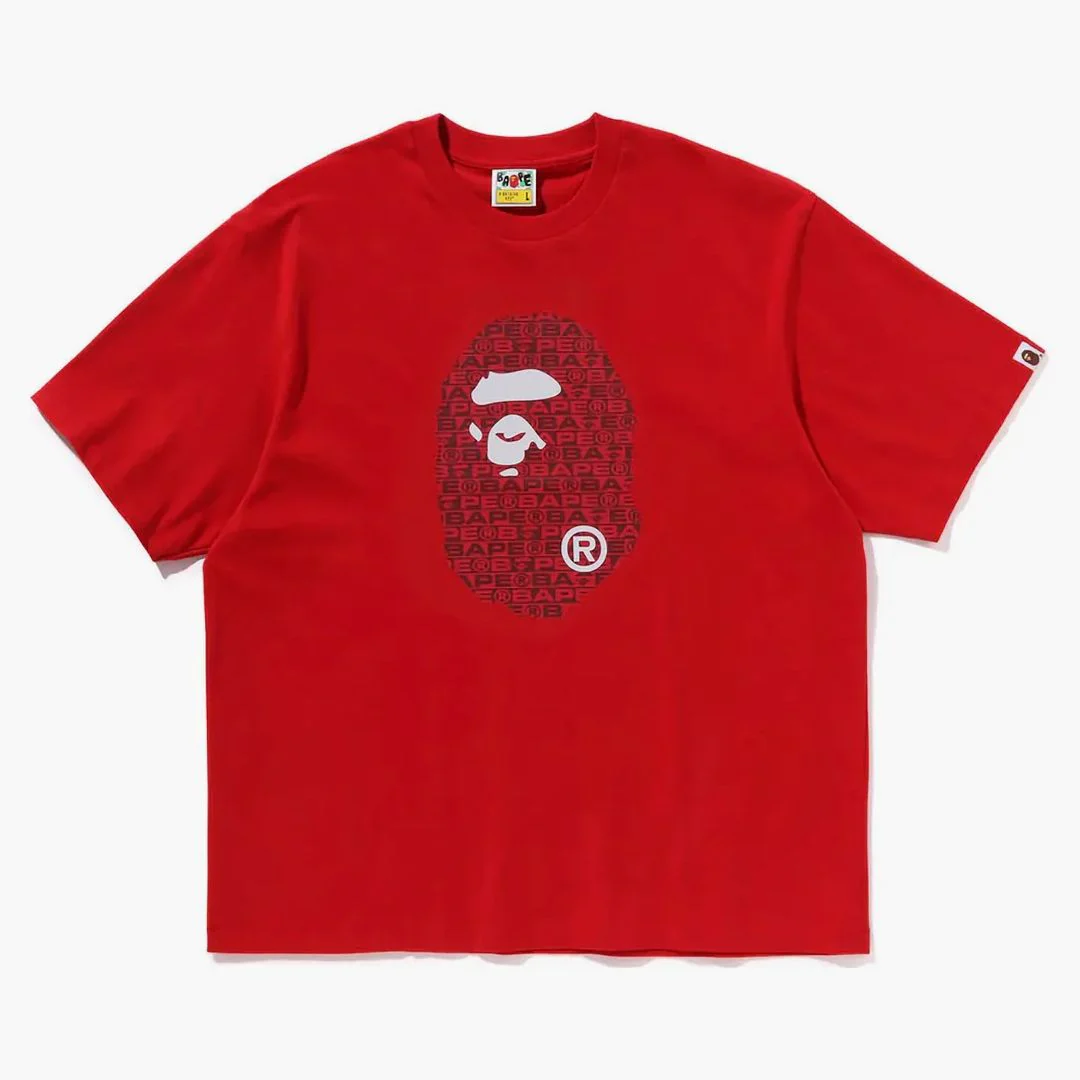 Bape Lux Sport Pattern Ape Head Relaxed Fit Tee Red - Image 2