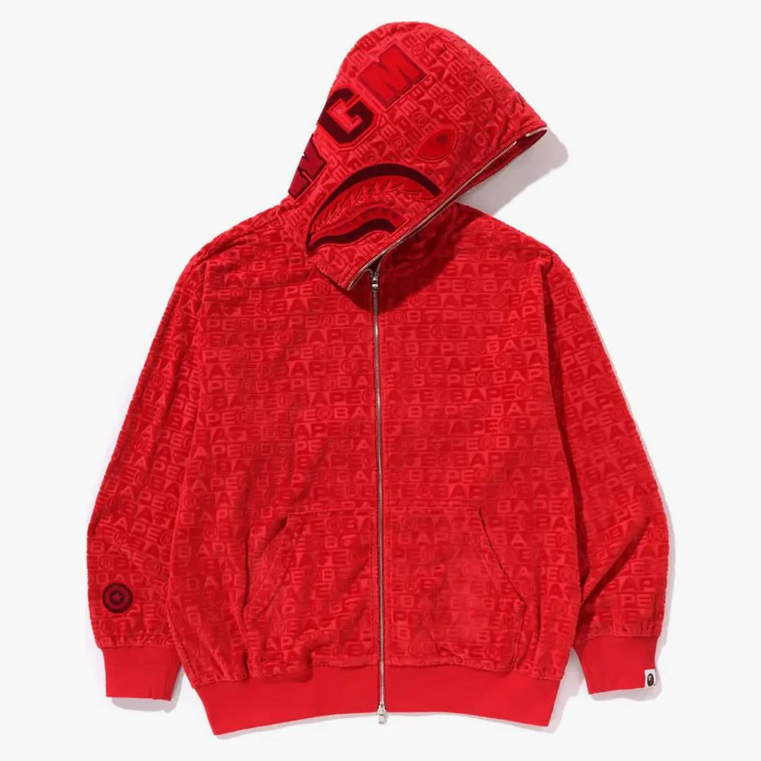 Bape Lux Sport Pattern Shark Relaxed Fit Full Zip Hoodie Red