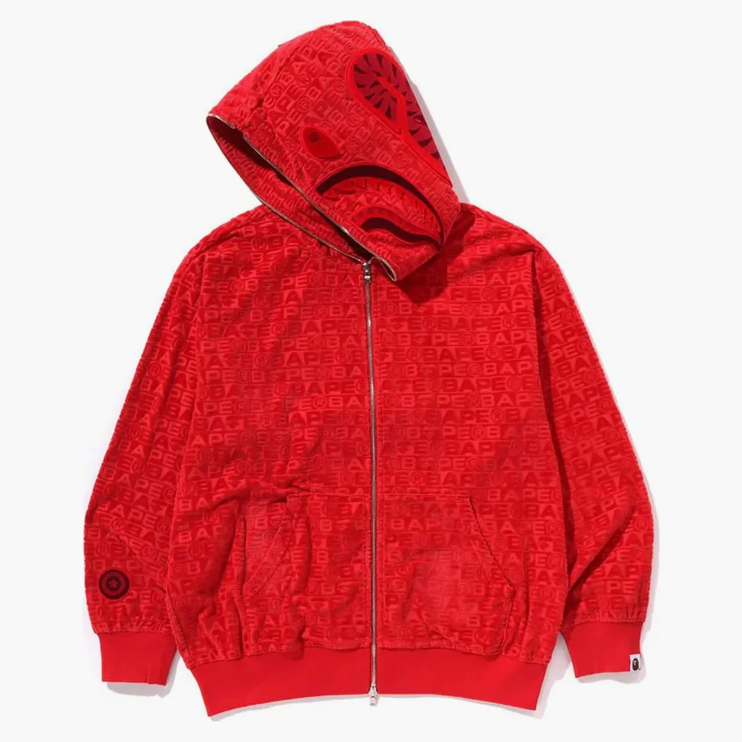 Bape Lux Sport Pattern Shark Relaxed Fit Full Zip Hoodie Red - Image 2