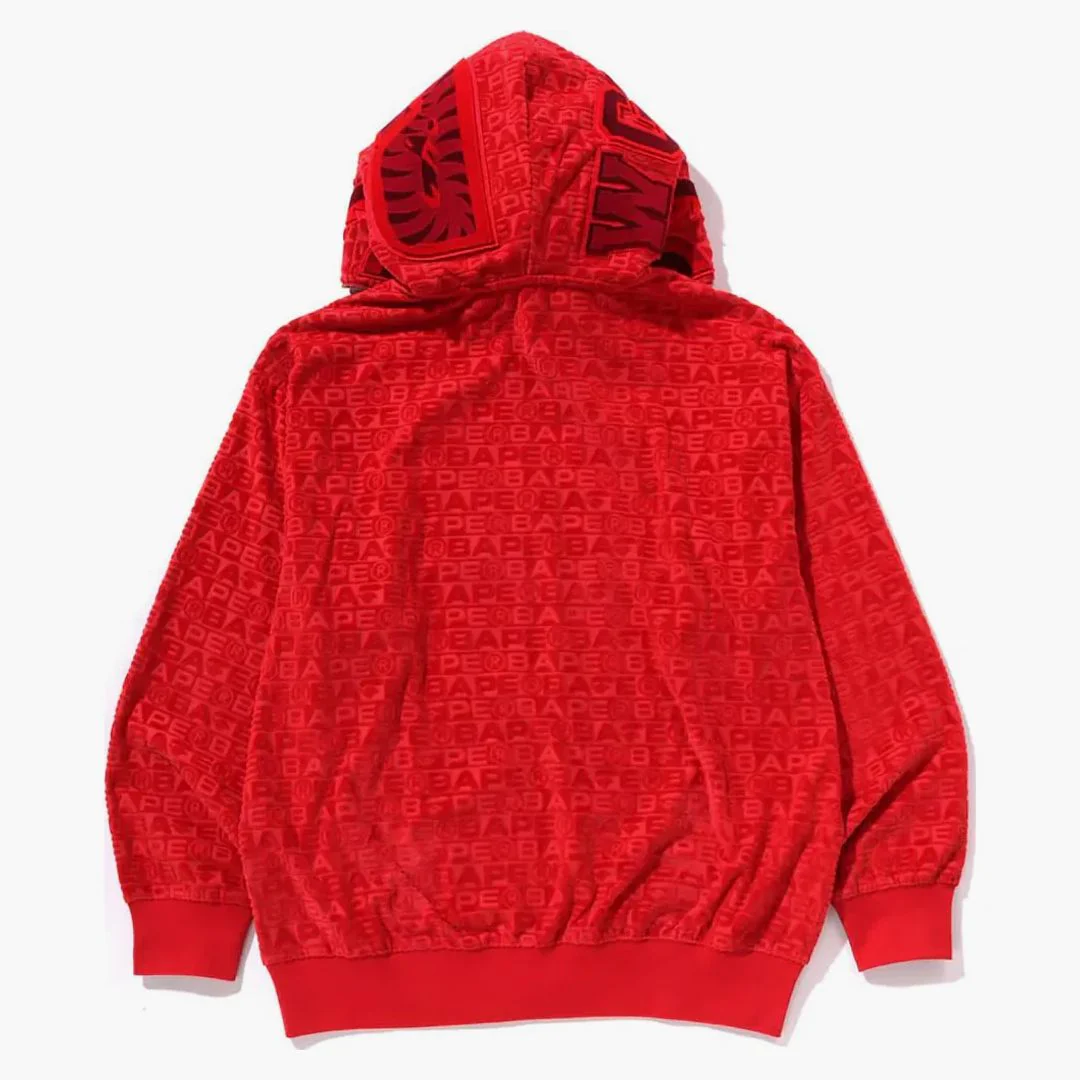 Bape Lux Sport Pattern Shark Relaxed Fit Full Zip Hoodie Red - Image 3