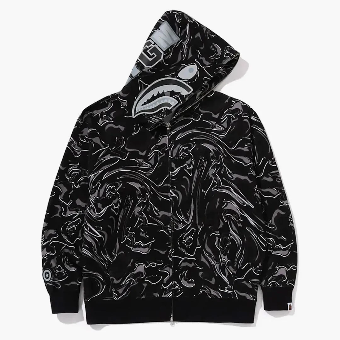 Bape Marbling Camo Shark Relaxed Fit Full Zip Hoodie Black - Image 2