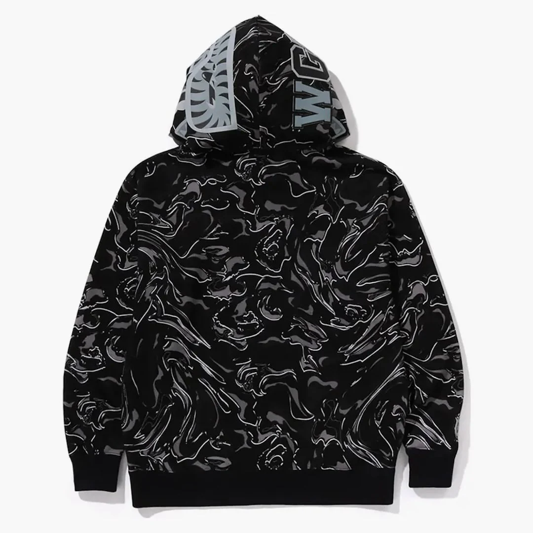 Bape Marbling Camo Shark Relaxed Fit Full Zip Hoodie Black - Image 3
