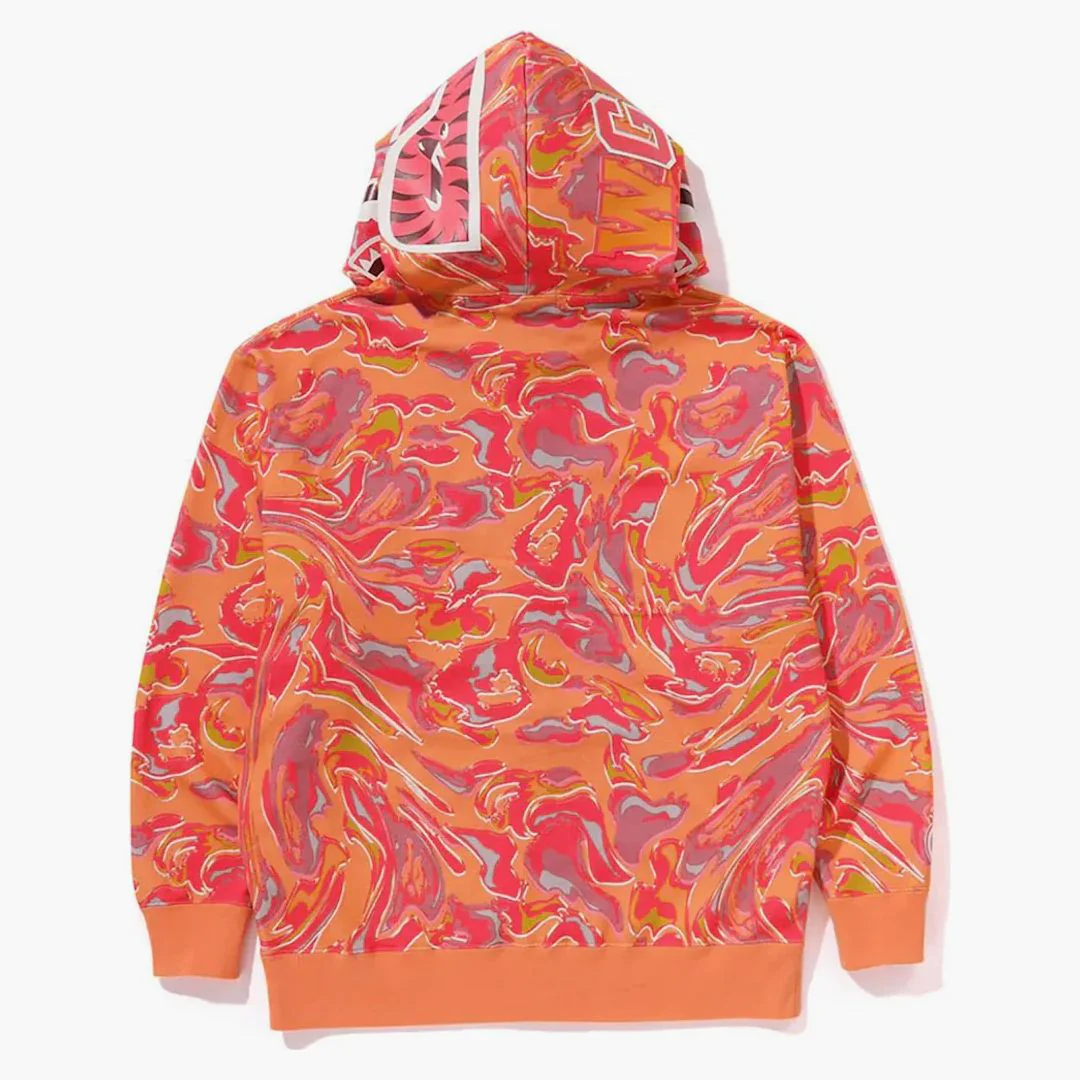 Bape Marbling Camo Shark Relaxed Fit Full Zip Hoodie Orange - Image 2