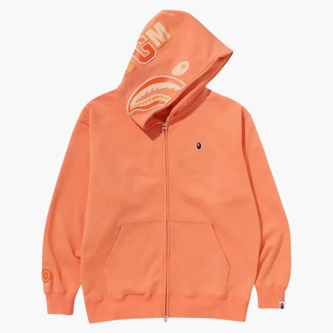 Bape One Point Ape Head Shark Relaxed Fit Full Zip Hoodie Orange