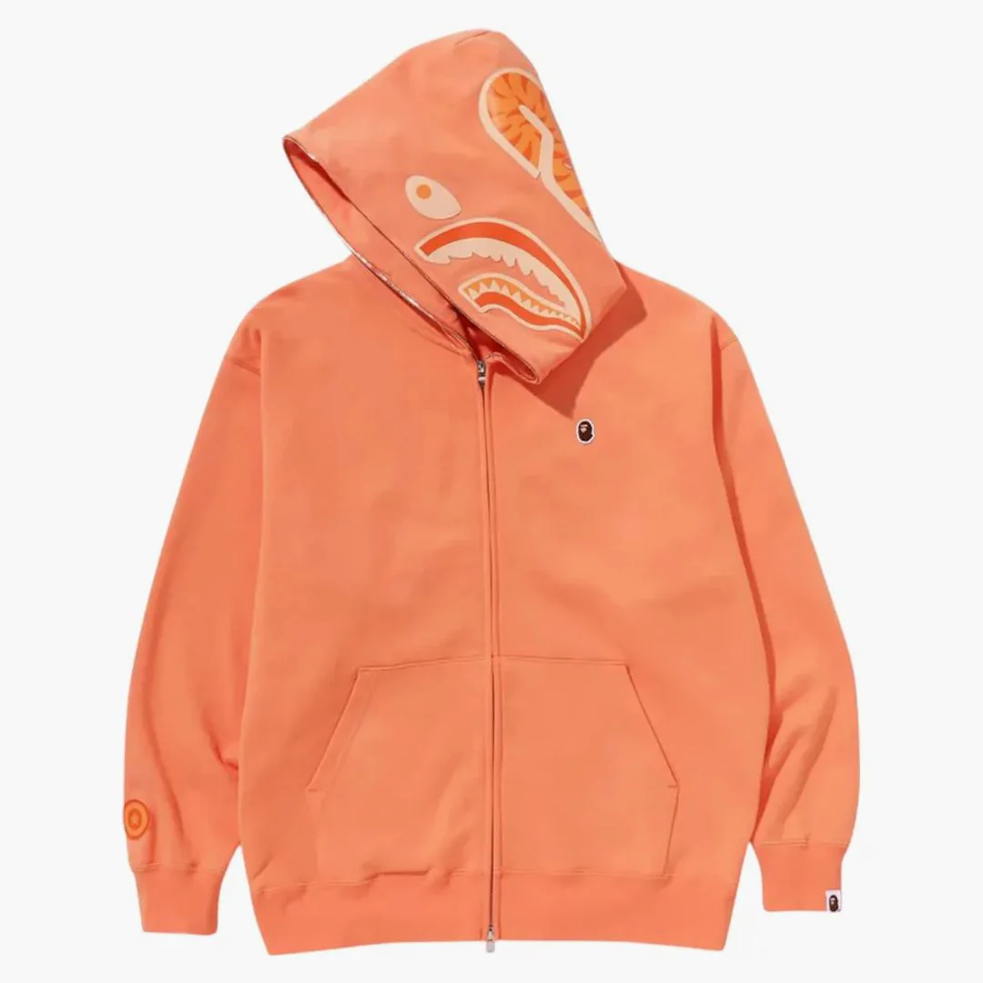 Bape One Point Ape Head Shark Relaxed Fit Full Zip Hoodie Orange - Image 3