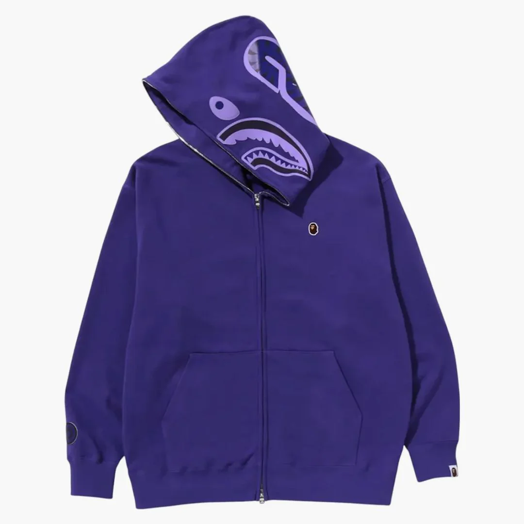Bape One Point Ape Head Shark Relaxed Fit Full Zip Hoodie Purple - Image 2
