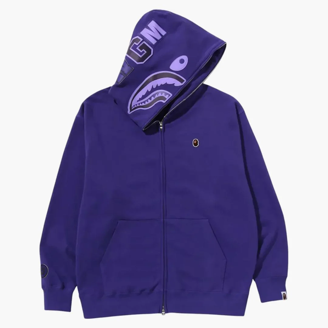 Bape One Point Ape Head Shark Relaxed Fit Full Zip Hoodie Purple - Image 3