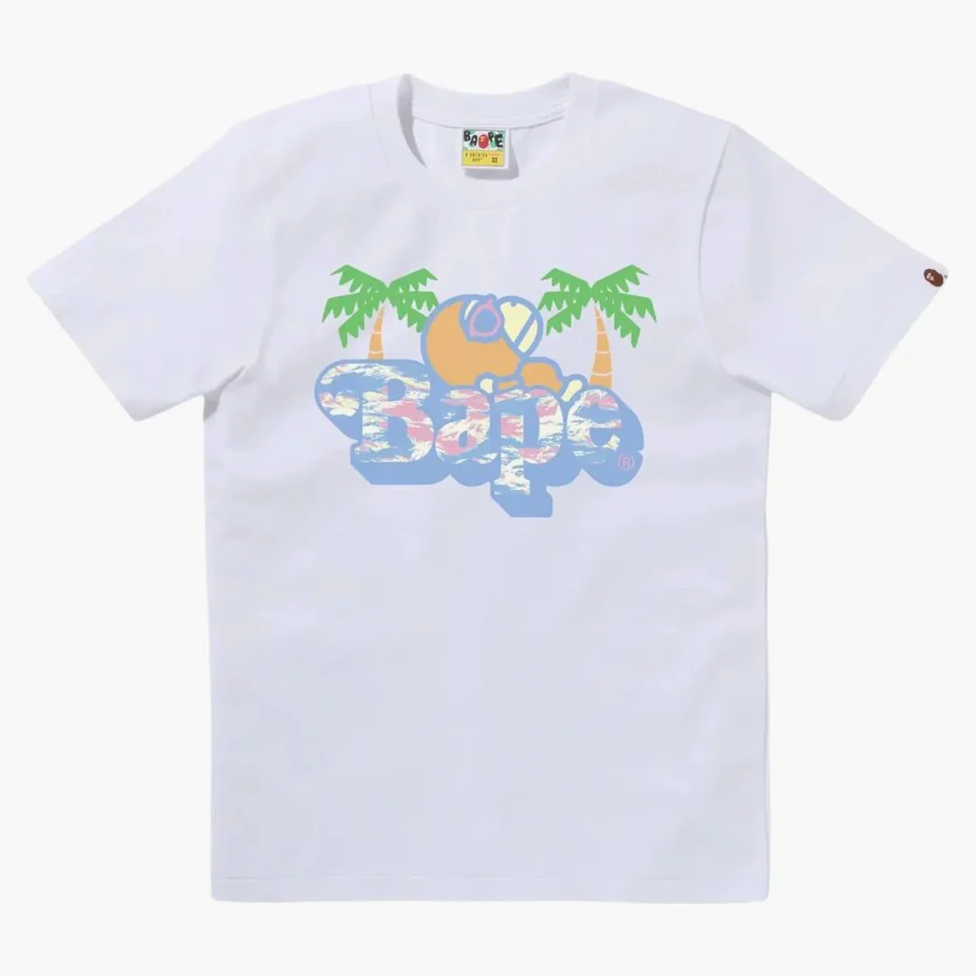 Bape Palm Tree Pattern Milo On Bape Tee White