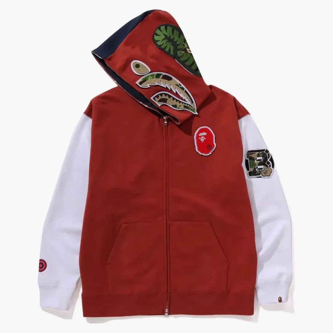 Bape Shark Full Zip France Hoodie Burgundy - Image 2