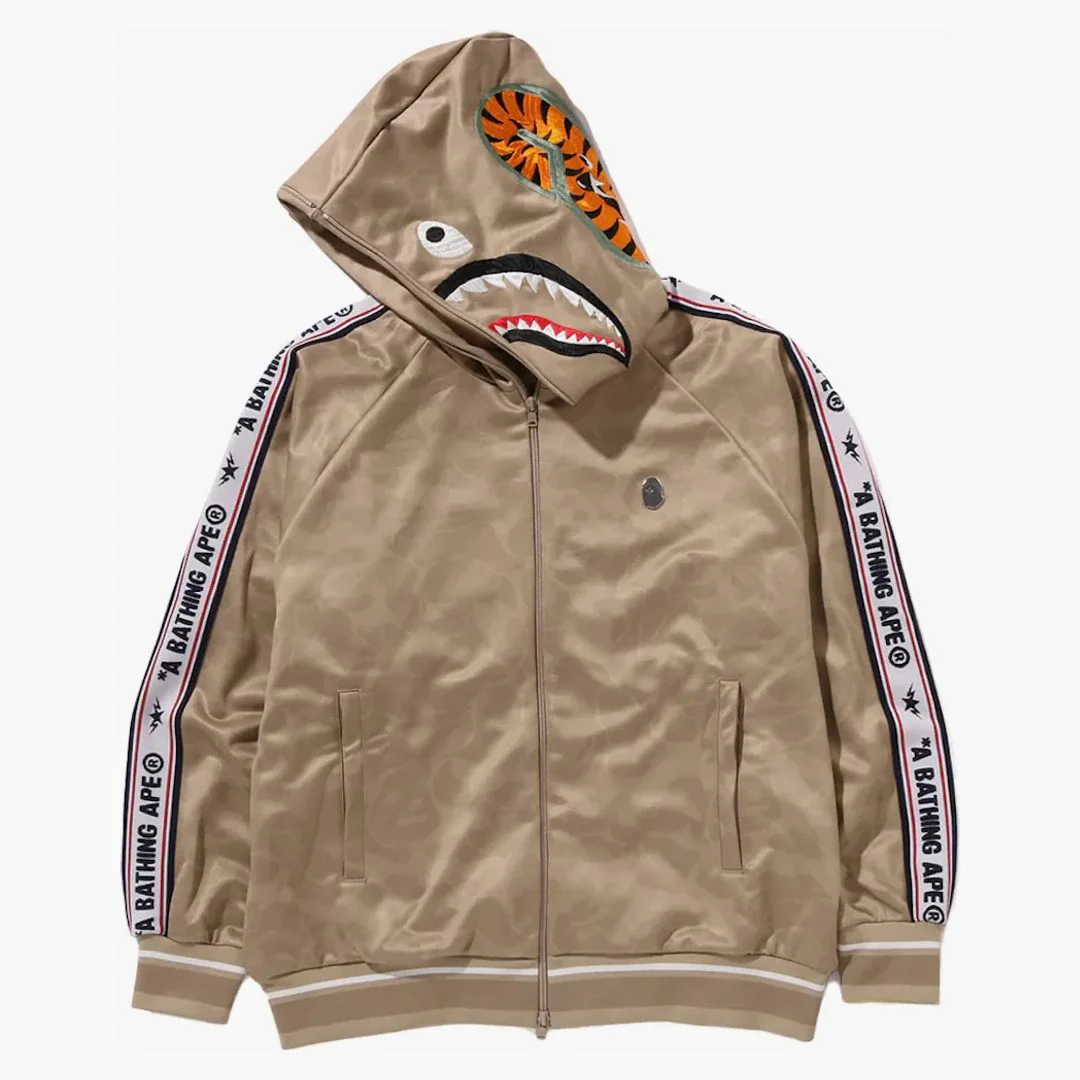 Bape Solid Camo Relaxed Fit Shark Full Zip Hoodie Beige - Image 3