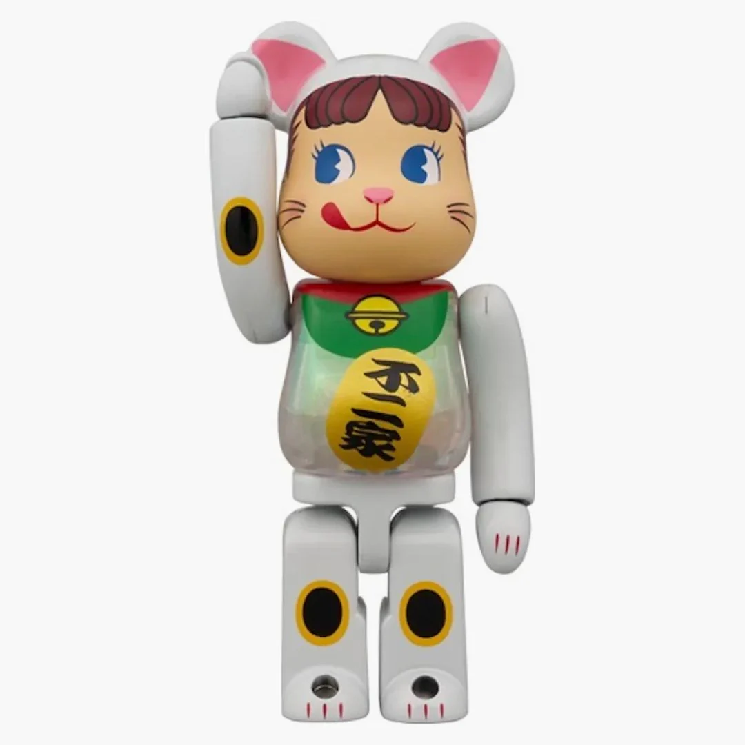 Bearbrick Lucky Cat Peko-chan White Plated Luminescent Milky 100% & 400% Set - Image 2