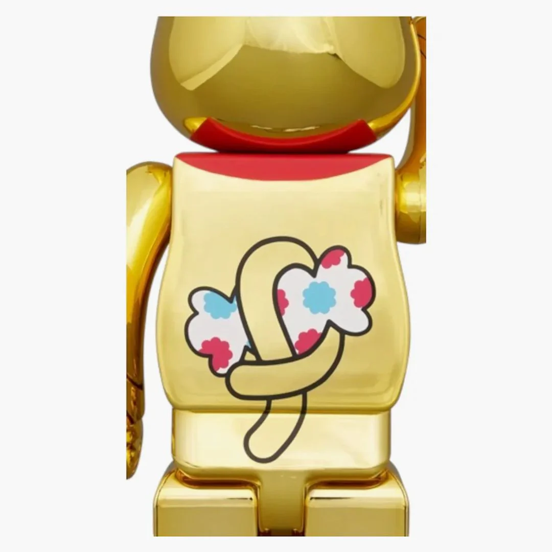 Bearbrick Milky Maneki Neko Peko-chan Money Luck Double Oval 100% & 400% Set Gold Plated - Image 2