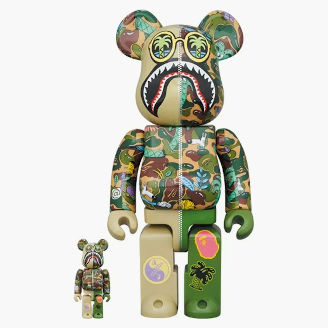 Bearbrick X Steven Harrington X Bape Shark 100% & 400% Set Green Camo