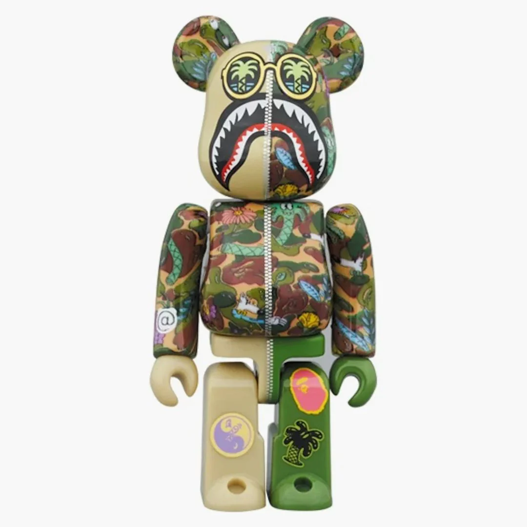 Bearbrick X Steven Harrington X Bape Shark 100% & 400% Set Green Camo - Image 3