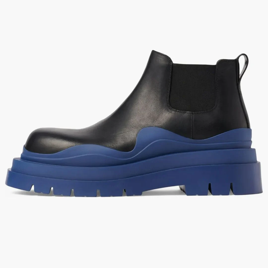 Bottega Veneta Leather Tire Chunky Sole Ankle Chelsea Boot Black Cruise