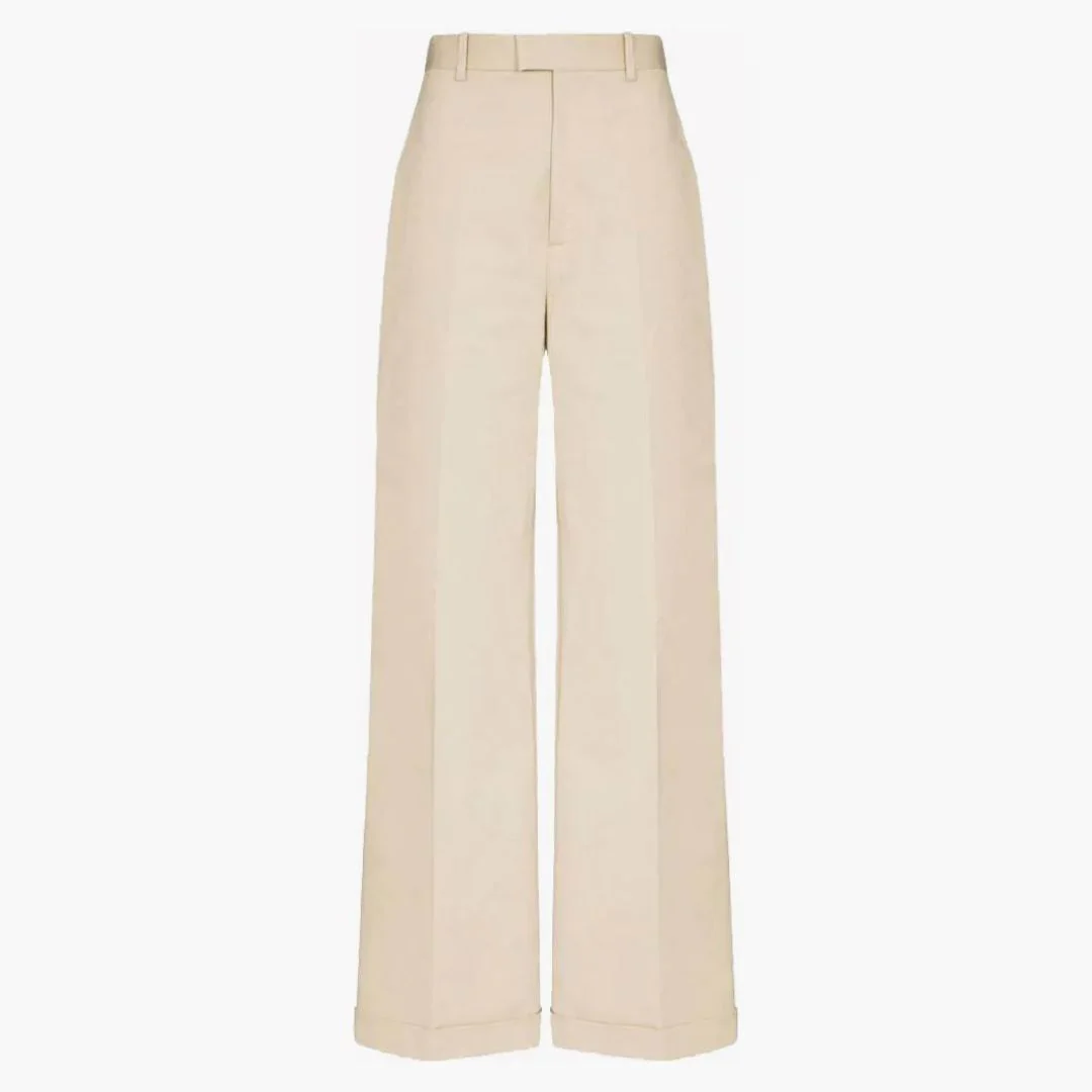 Bottega Veneta Wide Leg With Turn-up Cuffs Trousers Cream