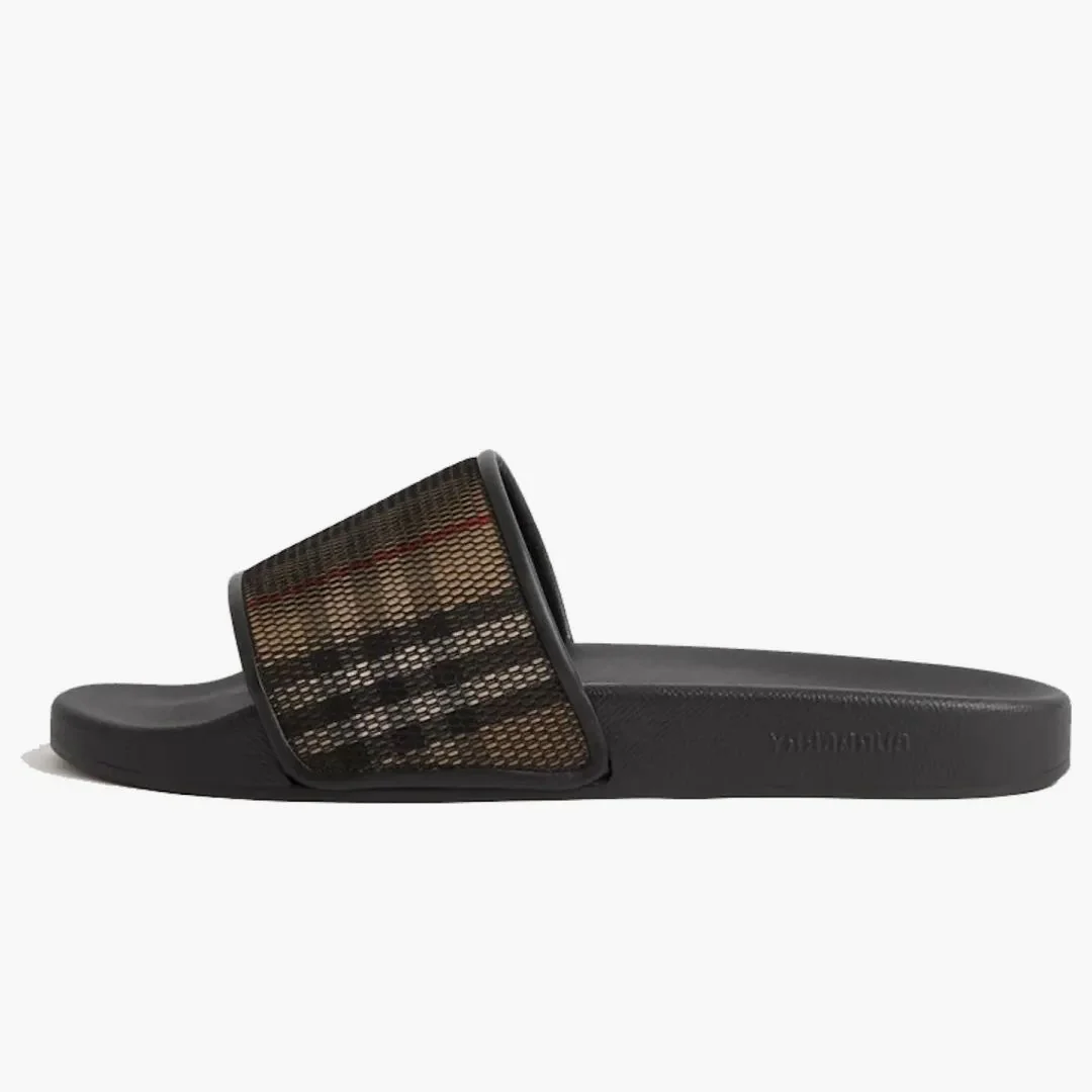 Burberry Check Cotton Mesh Slides Black - Image 2