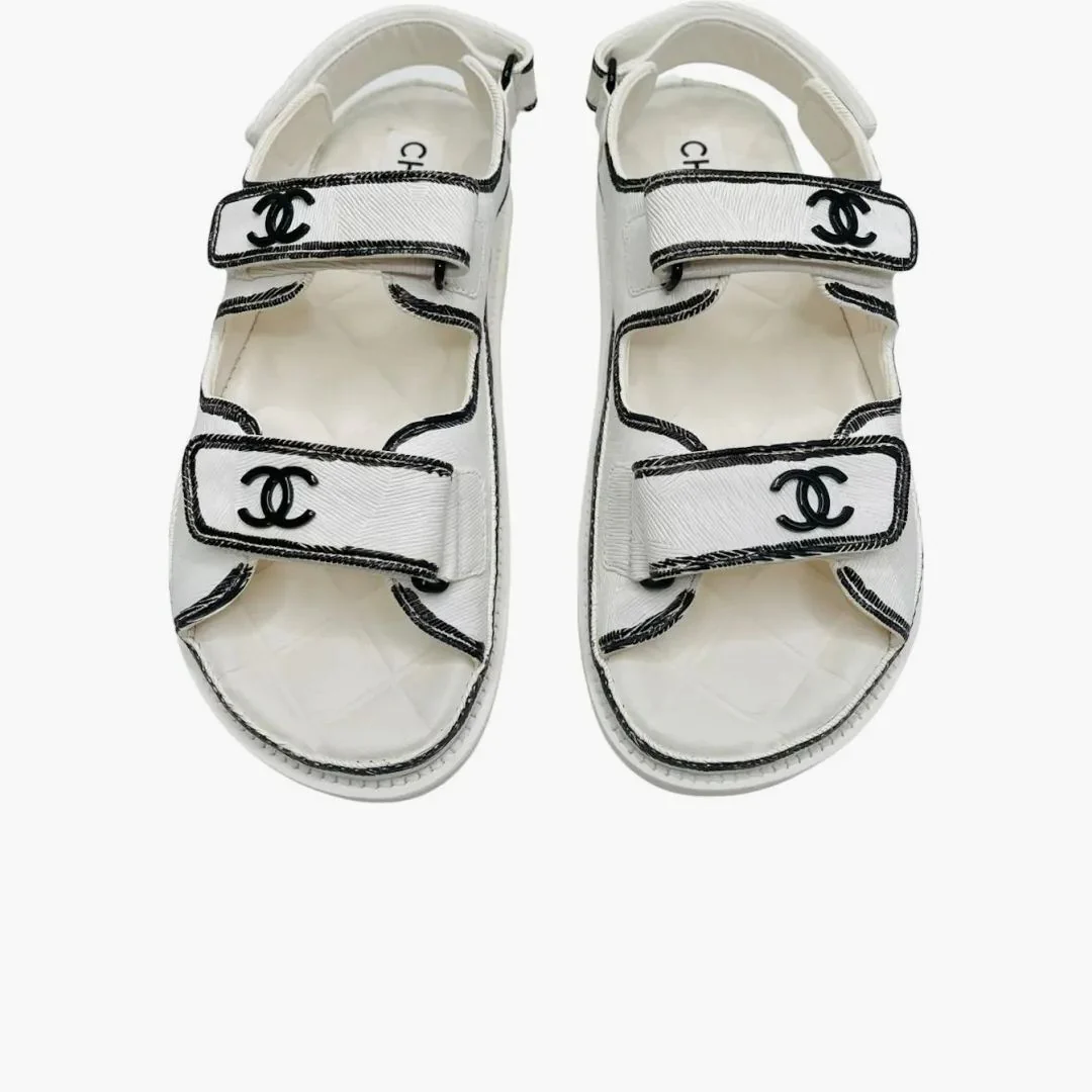 Chanel Dad Sandals White Leather - Image 2