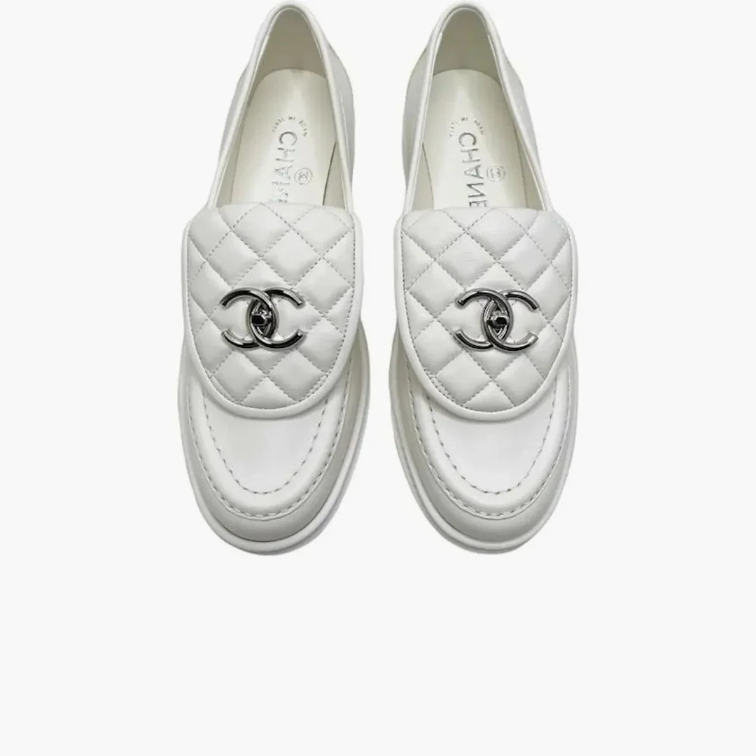 Chanel Quilted Tab Loafers White Leather - Image 2