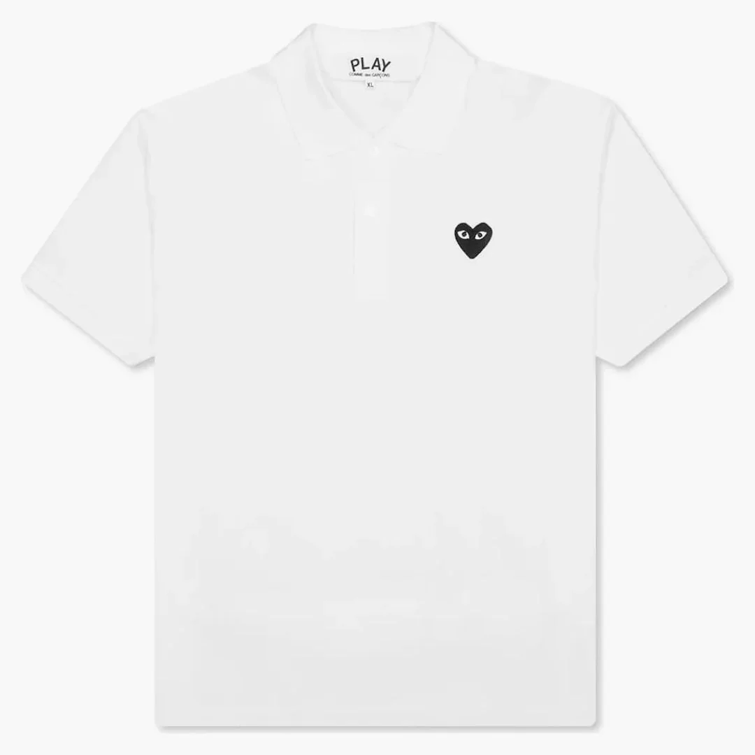 Comme Des Garcons Play Black Emblem Polo White