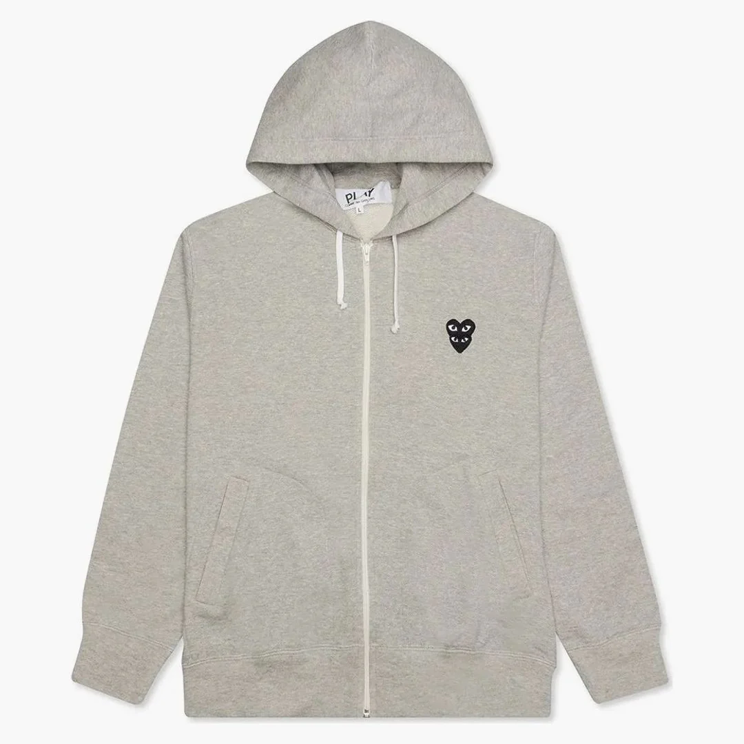 Comme Des Garcons Play Black Stacked Heart Zip Up Hoodie Grey