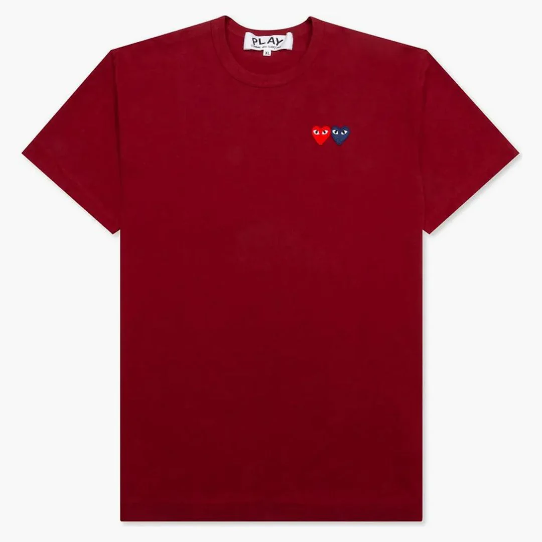 Comme Des Garcons Play Double Hearts T-shirt Maroon