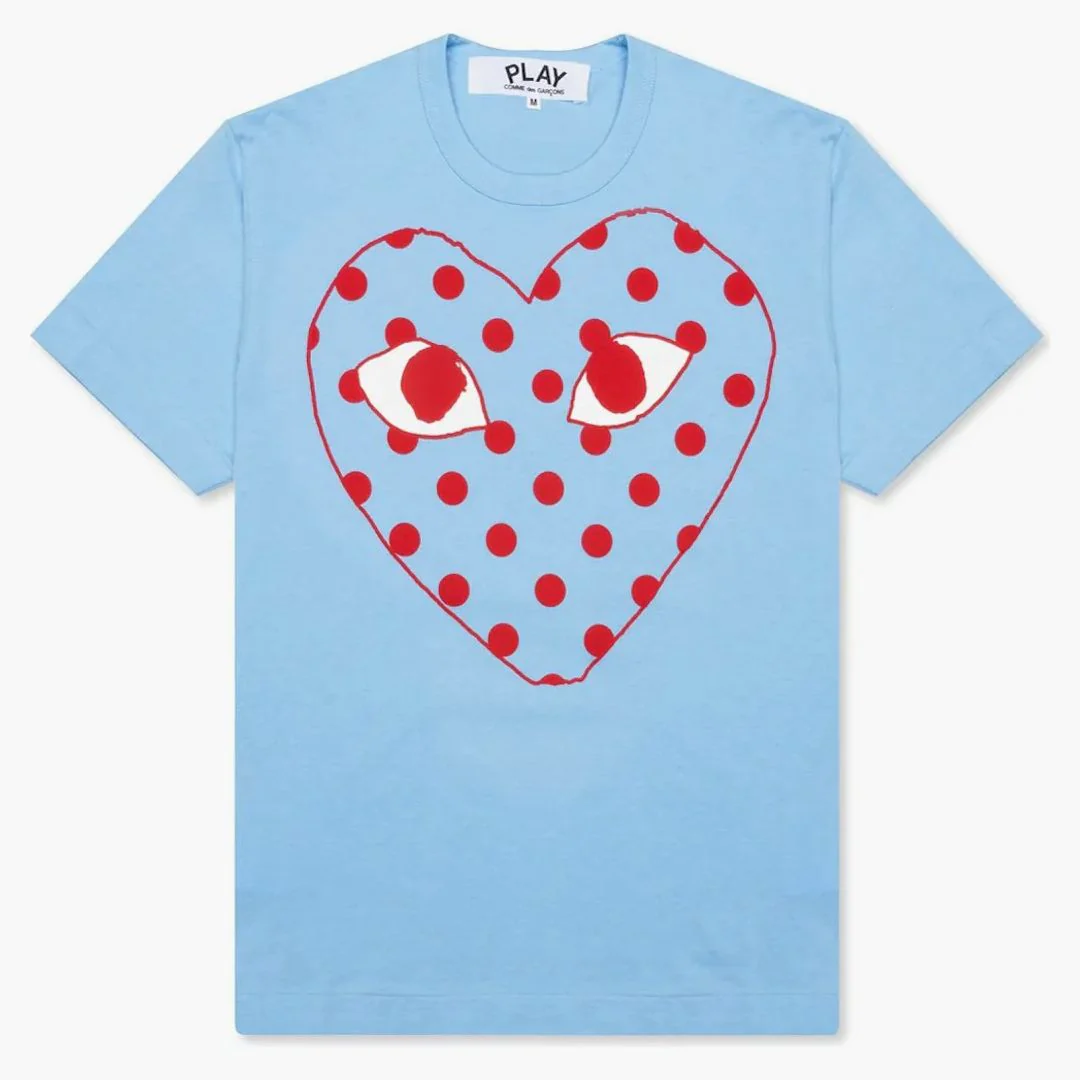 Comme Des Garcons Play Pastelle Polka Dot Red Heart T-shirt Blue