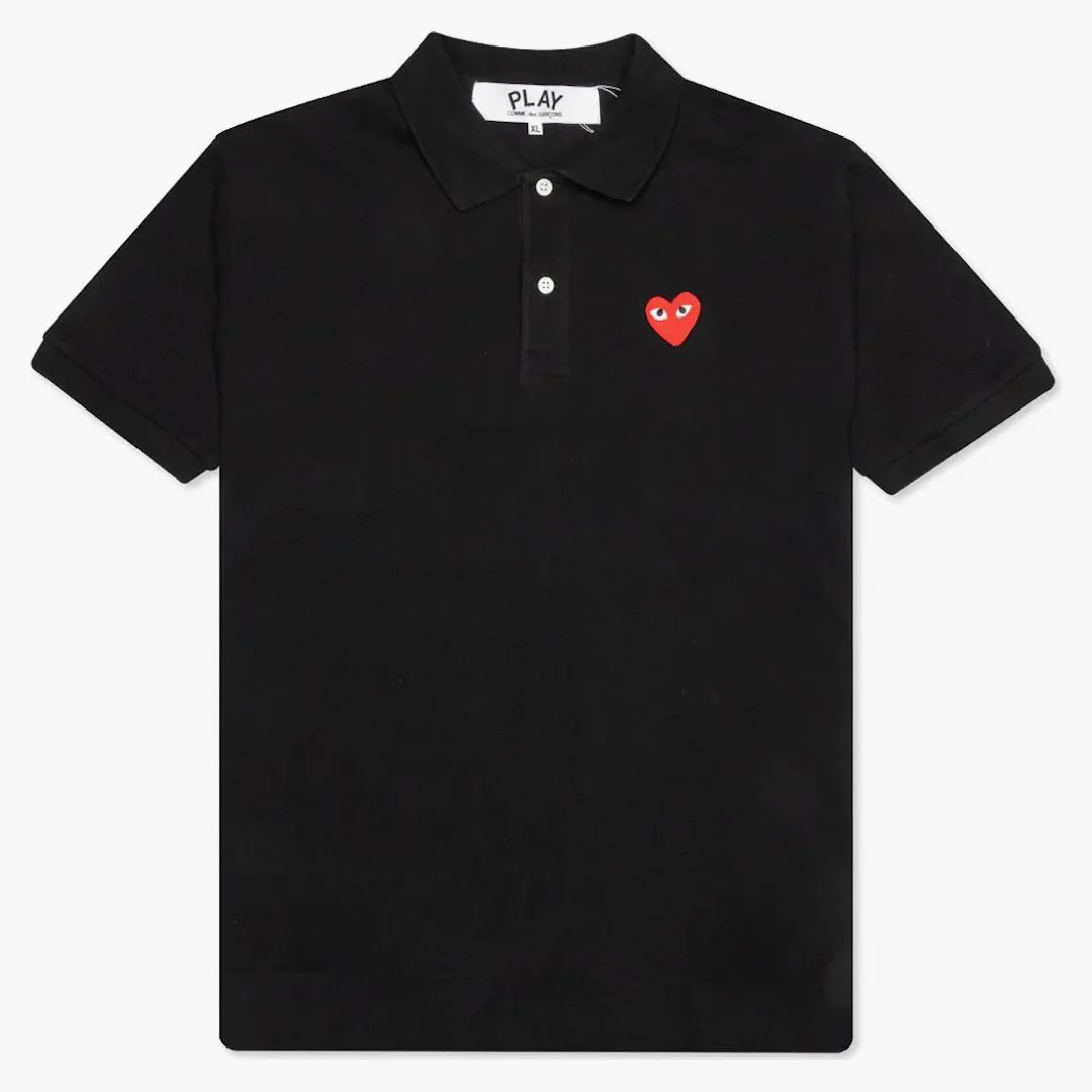 Comme Des Garcons Play Red Emblem Polo Black