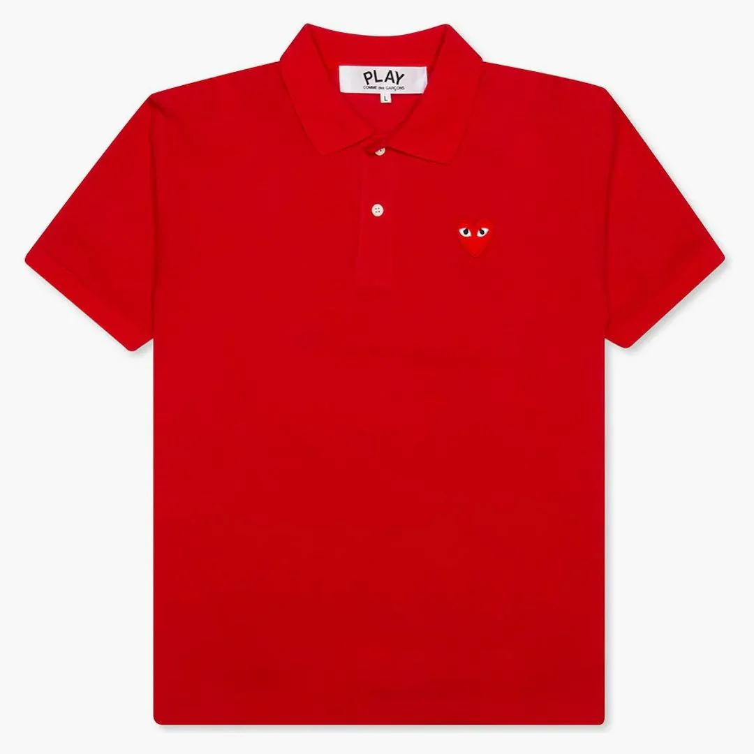 Comme Des Garcons Play Red Emblem Polo Red