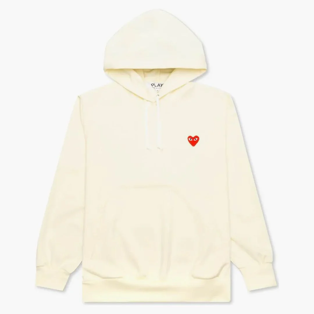 Comme Des Garcons Play Red Heart Hoodie Ivory