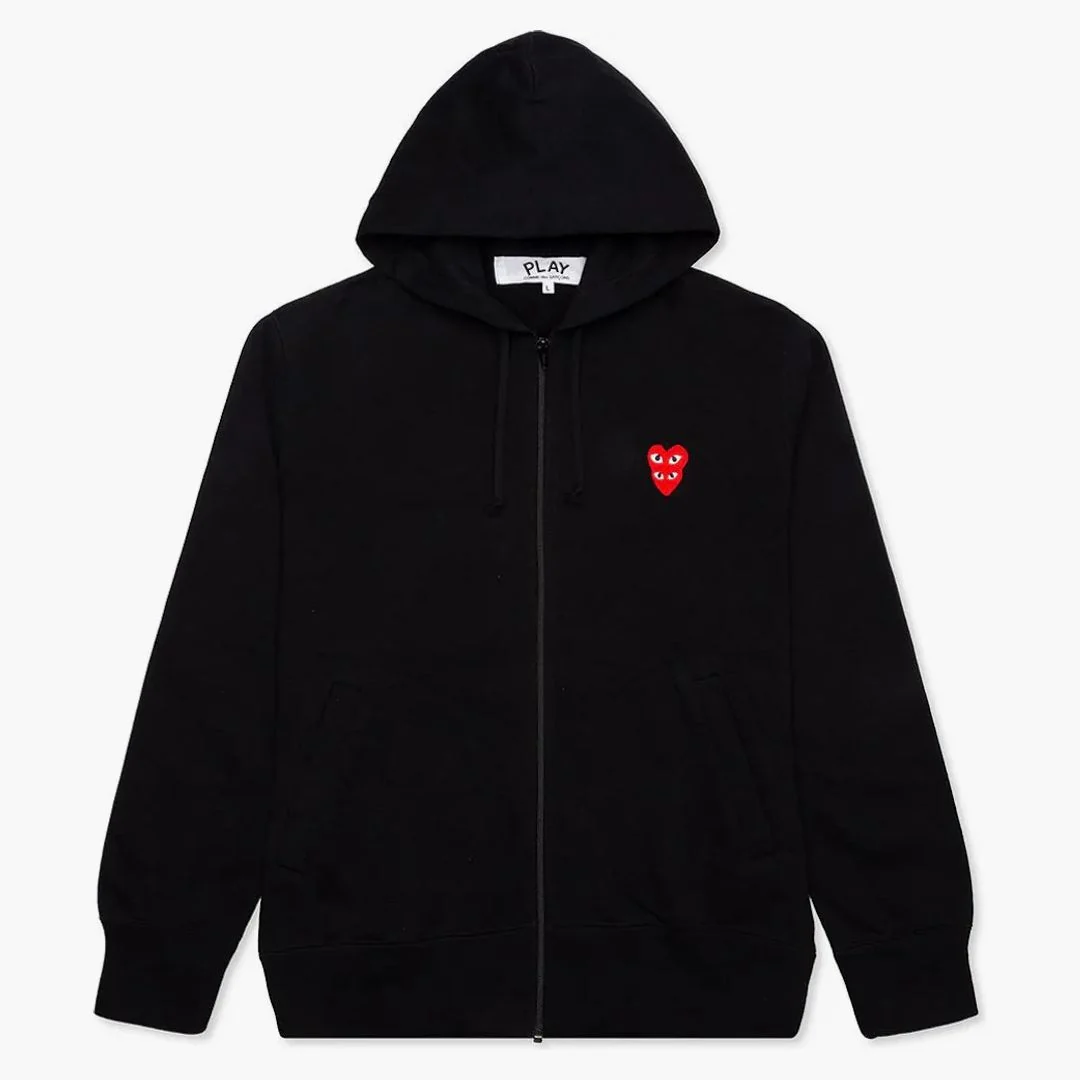 Comme Des Garcons Play Red Stacked Heart Zip Up Hoodie Black