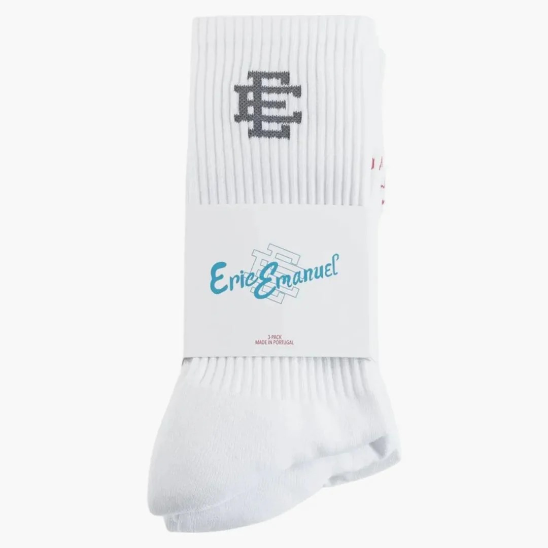 Eric Emanuel Crew Socks (3 Pair) White/grey