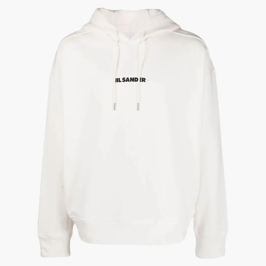 Jil Sander Logo Print Cotton Hoodie Natural/black