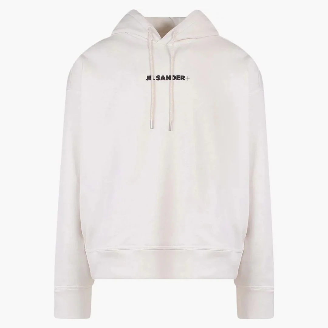 Jil Sander Man Cotton Frontal Logo Hoodie White - Image 2