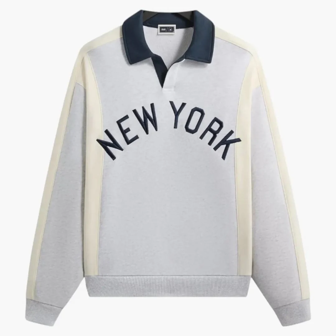 Kith X New York Yankees Paneled Nelson Rugby Light Heather Grey