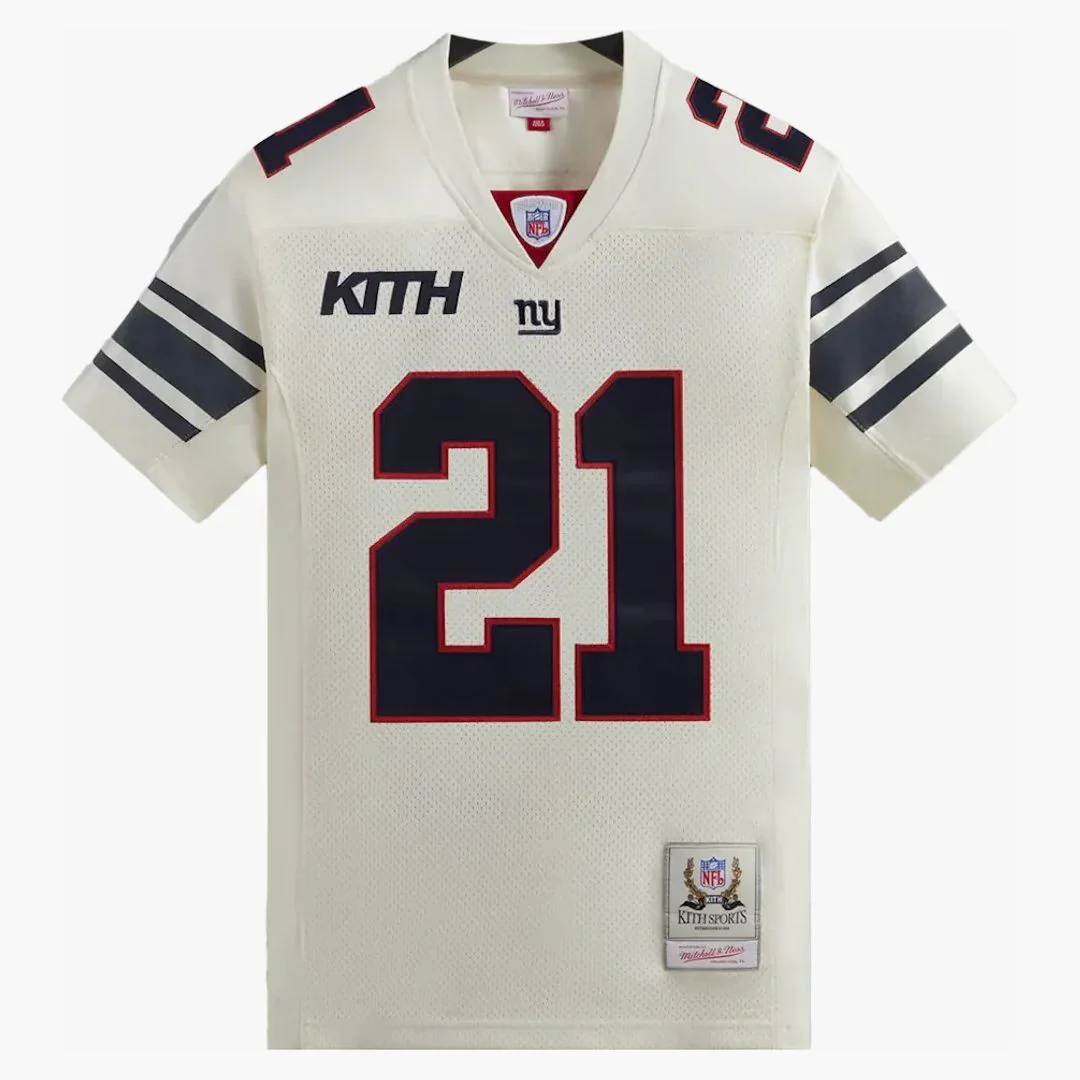 Kith X Nfl Giants Mitchell & Ness Tiki Barber Jersey Sandrift - Image 2