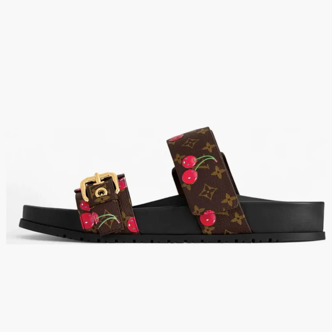 Louis Vuitton Cherry Bom Dia Flat Comfort Mule X Takashi Murakami Brown Monogram Cherry - Image 3