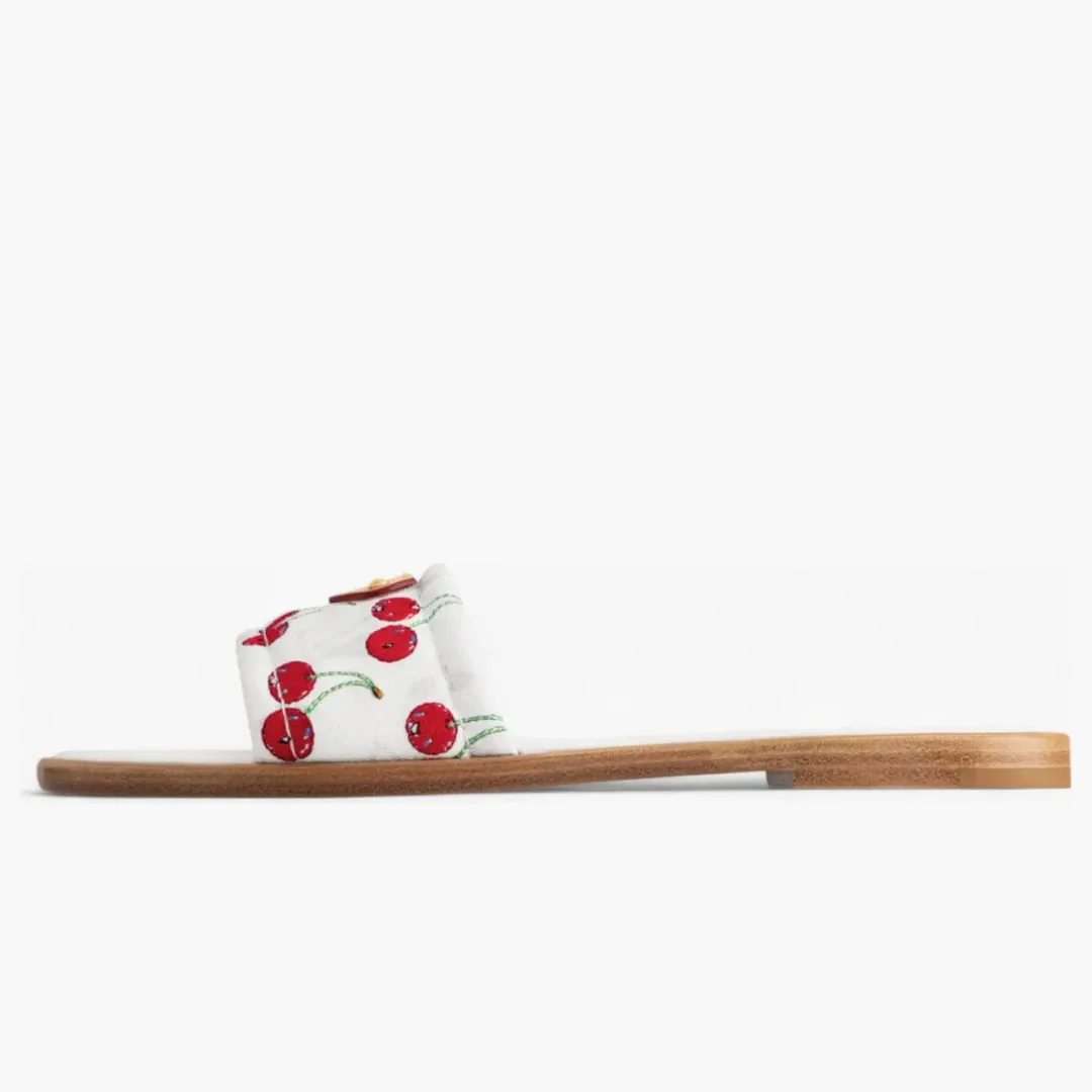 Louis Vuitton Cherry Lily Flat Mule X Takashi Murakami White